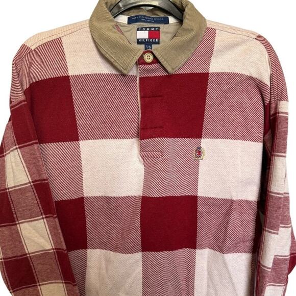 Tommy Hilfiger Vintage Red Plaid Polo Long Sleeve Size Large - Picture 2 of 8
